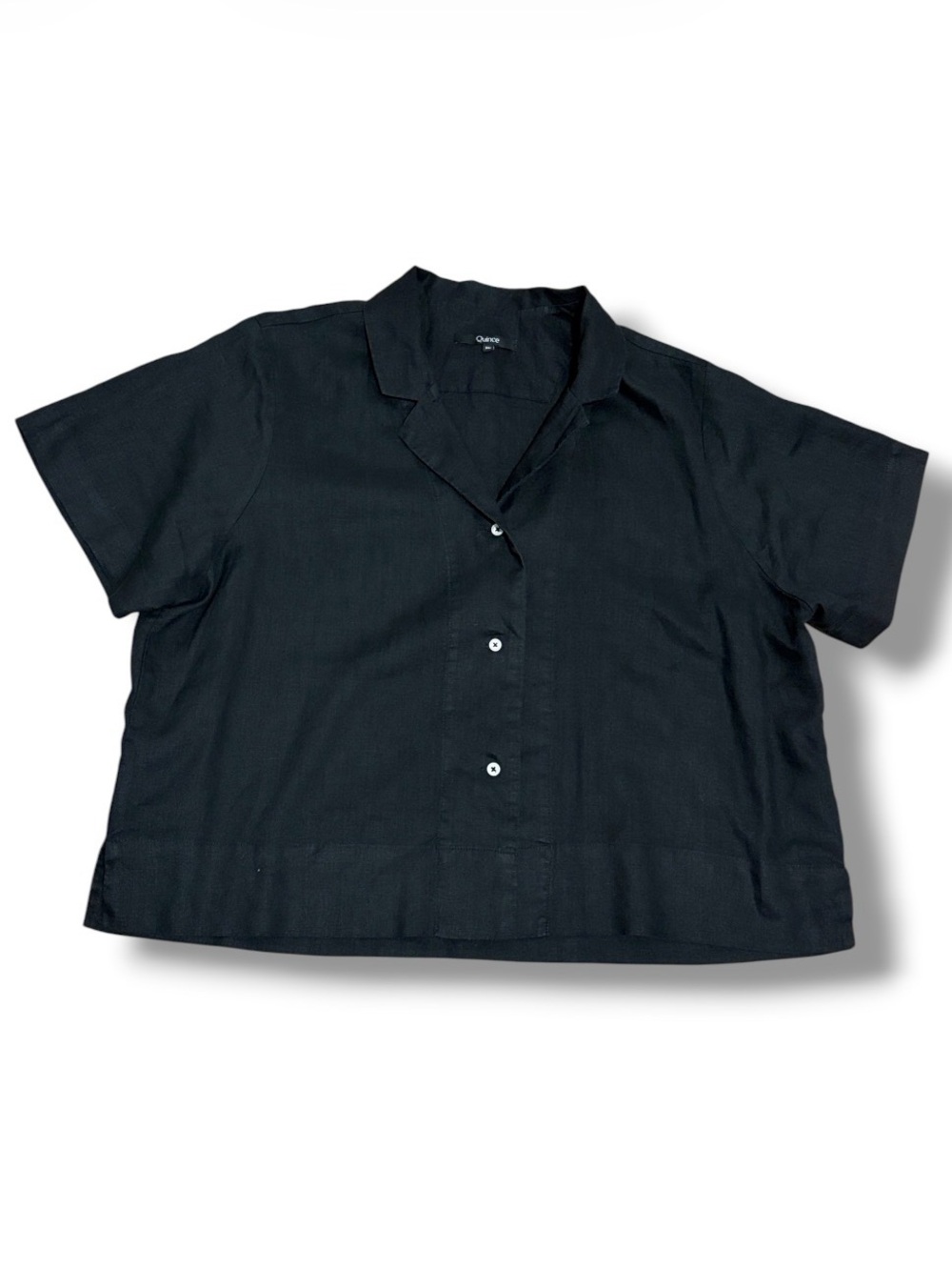 Quince European Black Linen Women's Top Size XL Black Boxy Fit Short Sleeve Flax - Picture 2 of 9